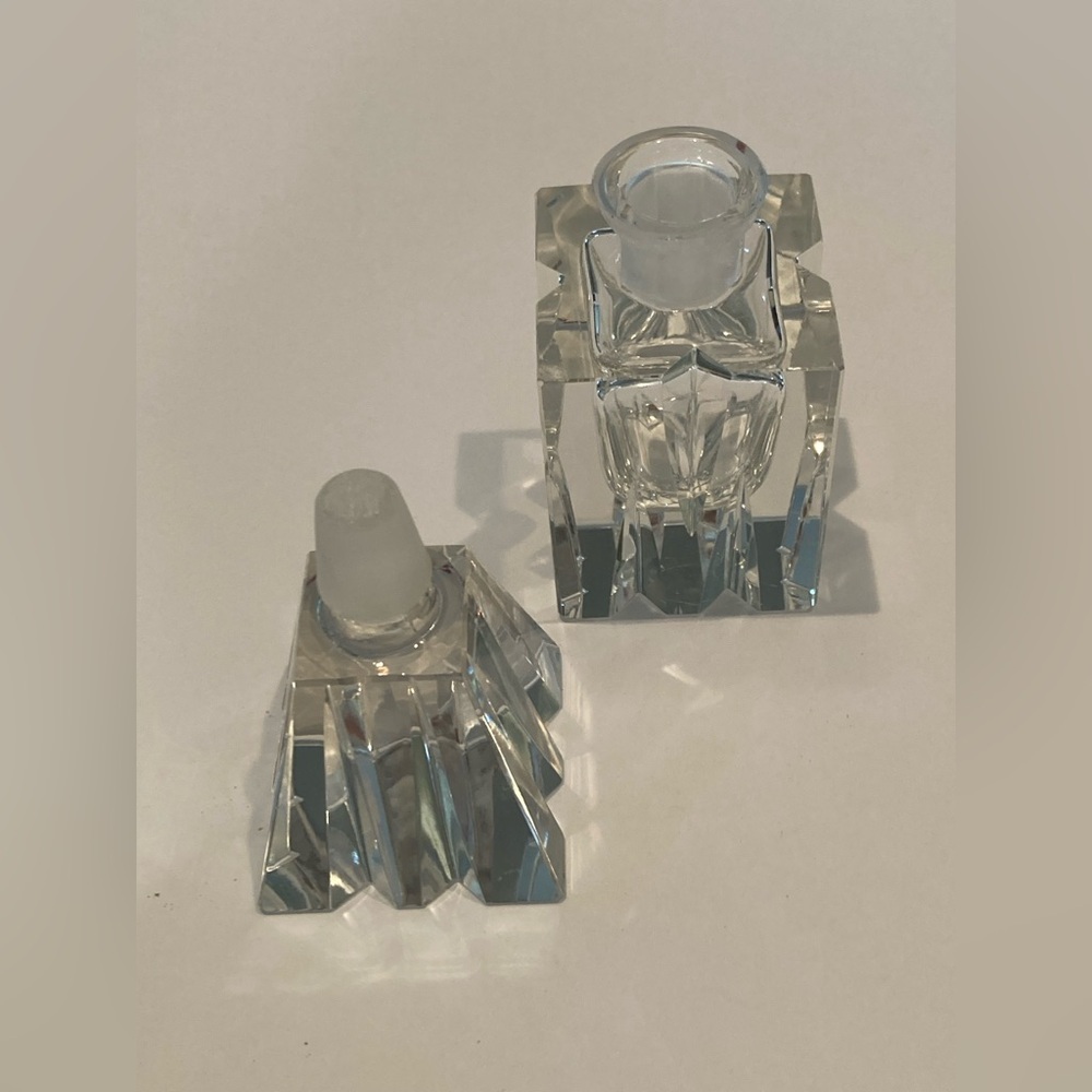 Stunning Crystal Glass Faceted Cut Perfume Bottle Art Deco Table Decor 6” - Picture 3 of 8